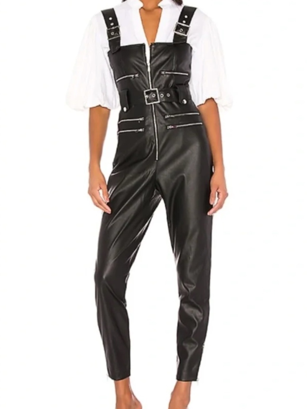 WeWoreWhat Moto Overalls, Vegan Leather 001 Black
